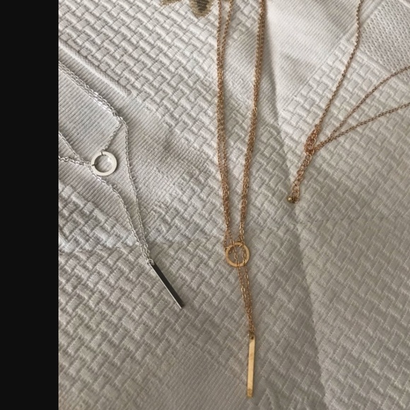 Gold Circle Bar Tassel Pendant Layered Necklace - Picture 4 of 6